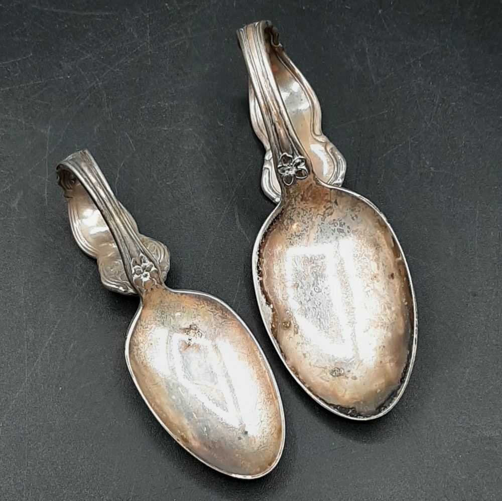 Vintage 1847 Rogers Bros. Silverplate Curved Handle Infant Feeding Spoons Pair